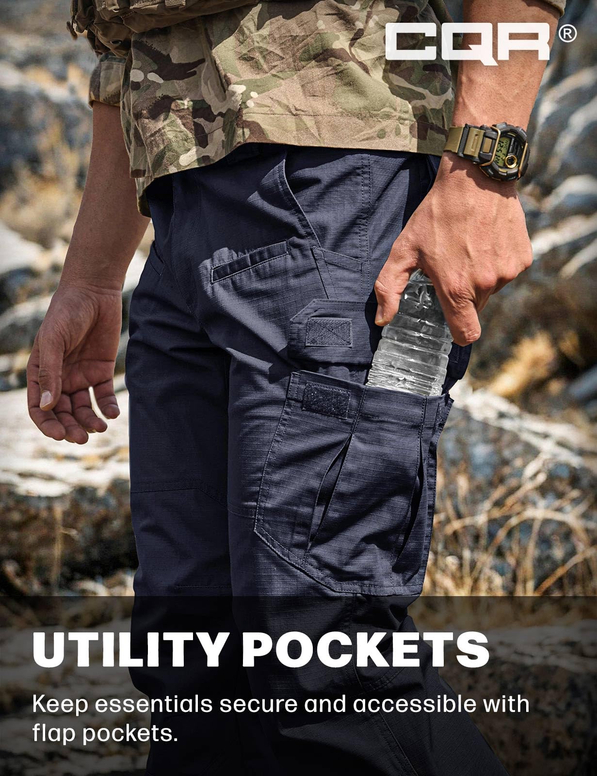 CQR Men's Tactical Pants, Water Resistant Ripstop Cargo Pants, Lightweight EDC Work Hiking Pants, Outdoor Apparel, Raider Police Navy, 32W x 30L