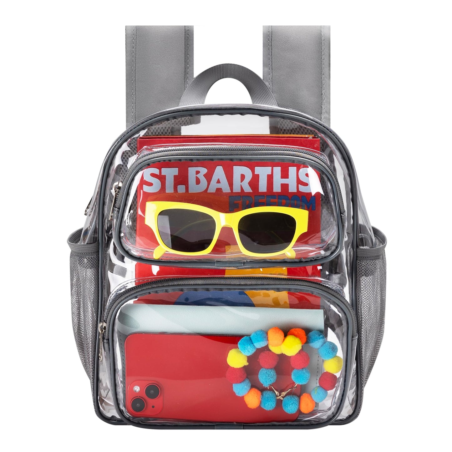 MAY TREE Clear Backpack Stadium Approved, 12x10x6 Inches Small Clear Bag with Padded Straps for Stadium Events, Concert, and Work, Grey