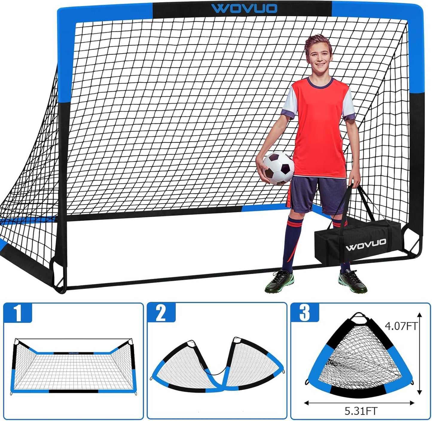 Skiennix Kids Soccer Goals - Portable 6x4 ft Training Set with Target, Ball & Cones | Outdoor Sports Gift for Ages 3-14