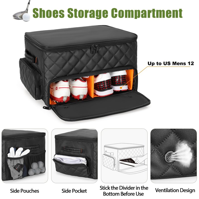 PGmoon 2 Layer Golf Trunk Organizer, Golf Car Storage Organizer with Individual Ventilated Compartment for 2 Pairs Shoes, Golf Car Locker for Balls, Clothes, Tees, Gloves, Accessories