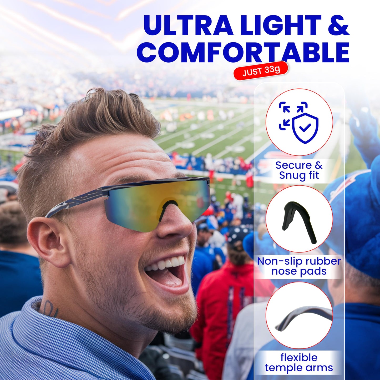 Let’s Go Buffalo Sports Sunglasses - Polarized Cycling Glasses for Men and Women, UV400 Protection, Lightweight and Durable for Running, Fishing, Driving, Baseball, Golf and Outdoor Sports - (Buffalo)