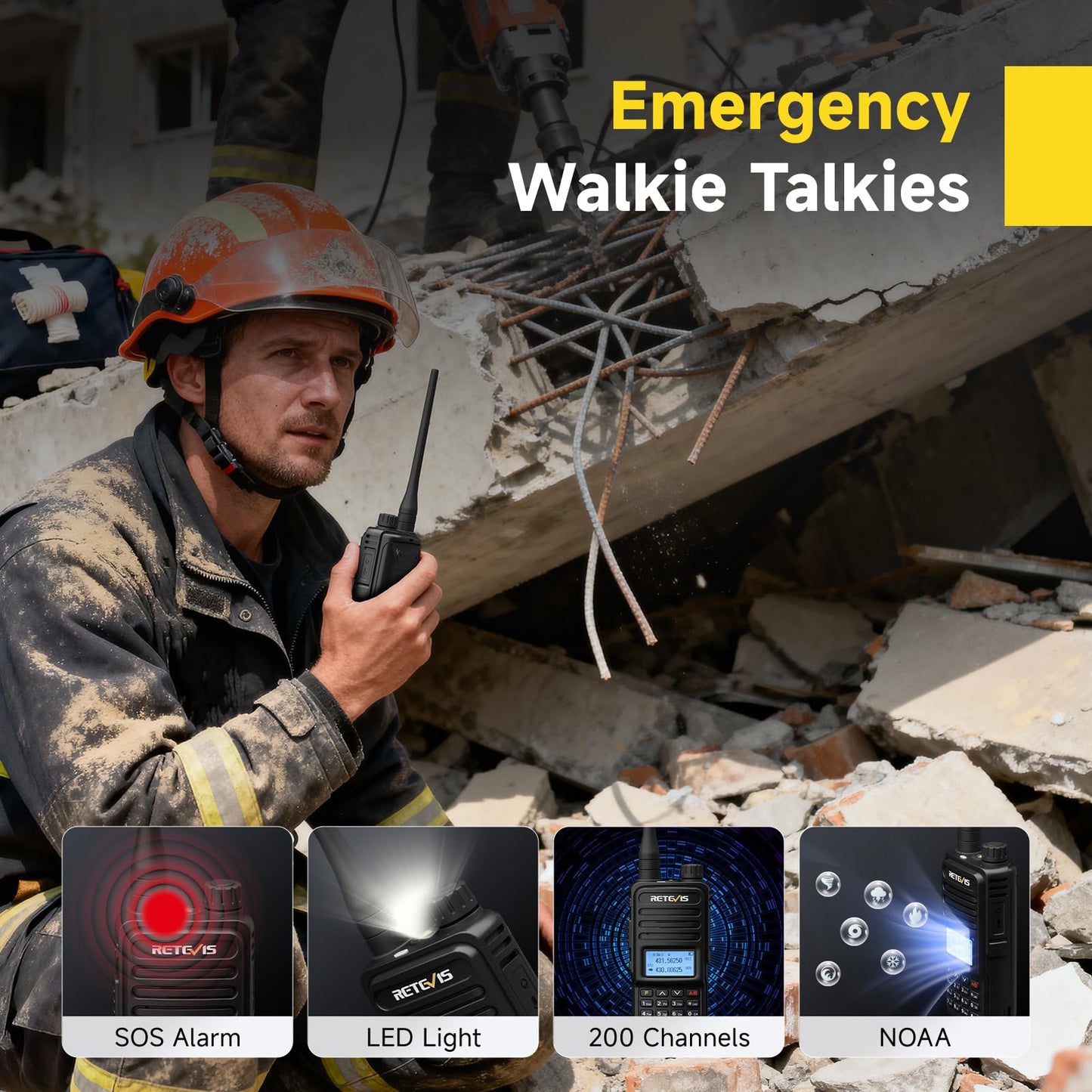 Retevis RT85 Handheld Ham Radio,Emergency Walkie Talkies Long Range,Dual Band,Built in VFO,200CH,VOX,FM,DTMF,Flashlight,1400mAh,Portable Two Way Radio for Survival Preppers Snowstorm Off-Grid(2 Pack)