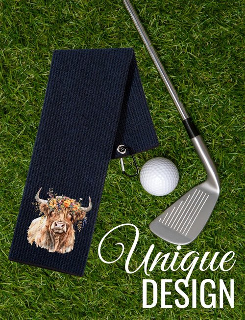 CybGene Highland Cow Gifts Golf Towel, Gifts for Highland Cow Lovers, 15.7“x23.6” Microfiber Golf Towel for Golf Bags for Birthday, Christmas