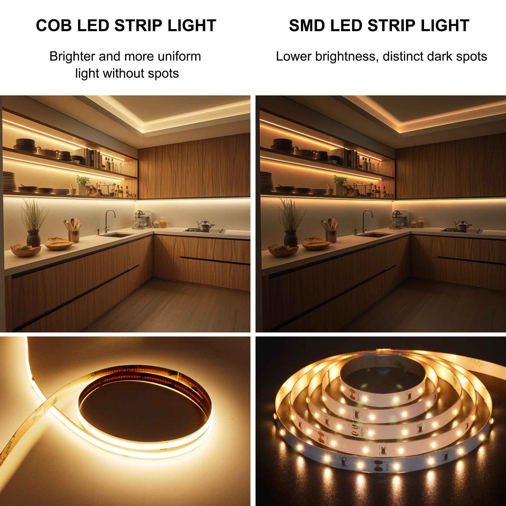 Pandery COB LED Strip,LED Strip Lights 3M/9.84ft,Touch Dimmable LED Strips,CRI90+,3000K Warm White cob led,960LEDs,24V LED Tape Lights,Indoor for Bedroom, Kitchen, TV, Mirror,Cabinet