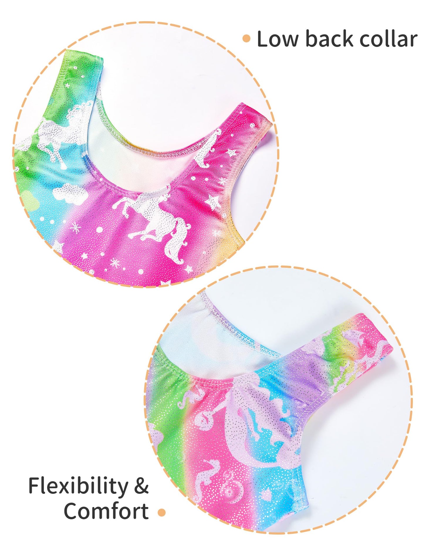 Nokecina Leotard for Girls Gymnastics Size 2t 3t Toddler Rainbow Unicorn Unitards Biketards 2 Pack Sparkly Pro Gym Bodysuits