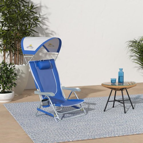 GCI Outdoor Beach Chair - Reclining Sunshade Backpack with Durable Armrests & Drink Holder | Saybrook Blue