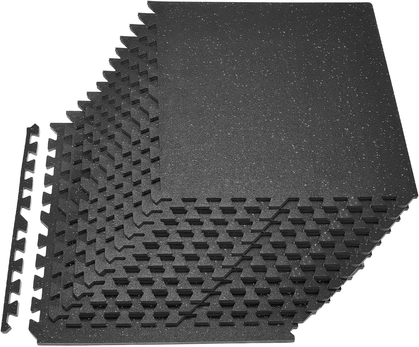 VEVOR Gym Flooring Tiles - 0.56 Inch Thick, High-Density EVA Foam, 24 x 24 Inch, Black & Gray, 96 sq.ft