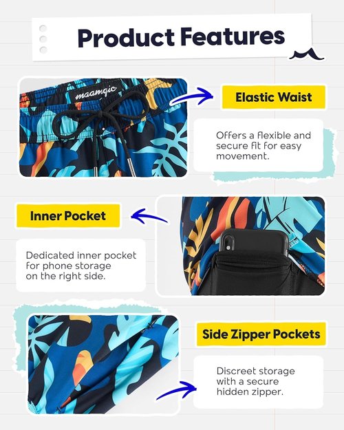 Maamgic Men's Swim Trunks - 2 in 1 Board Shorts with 7-Inch Inseam for Ultimate Comfort