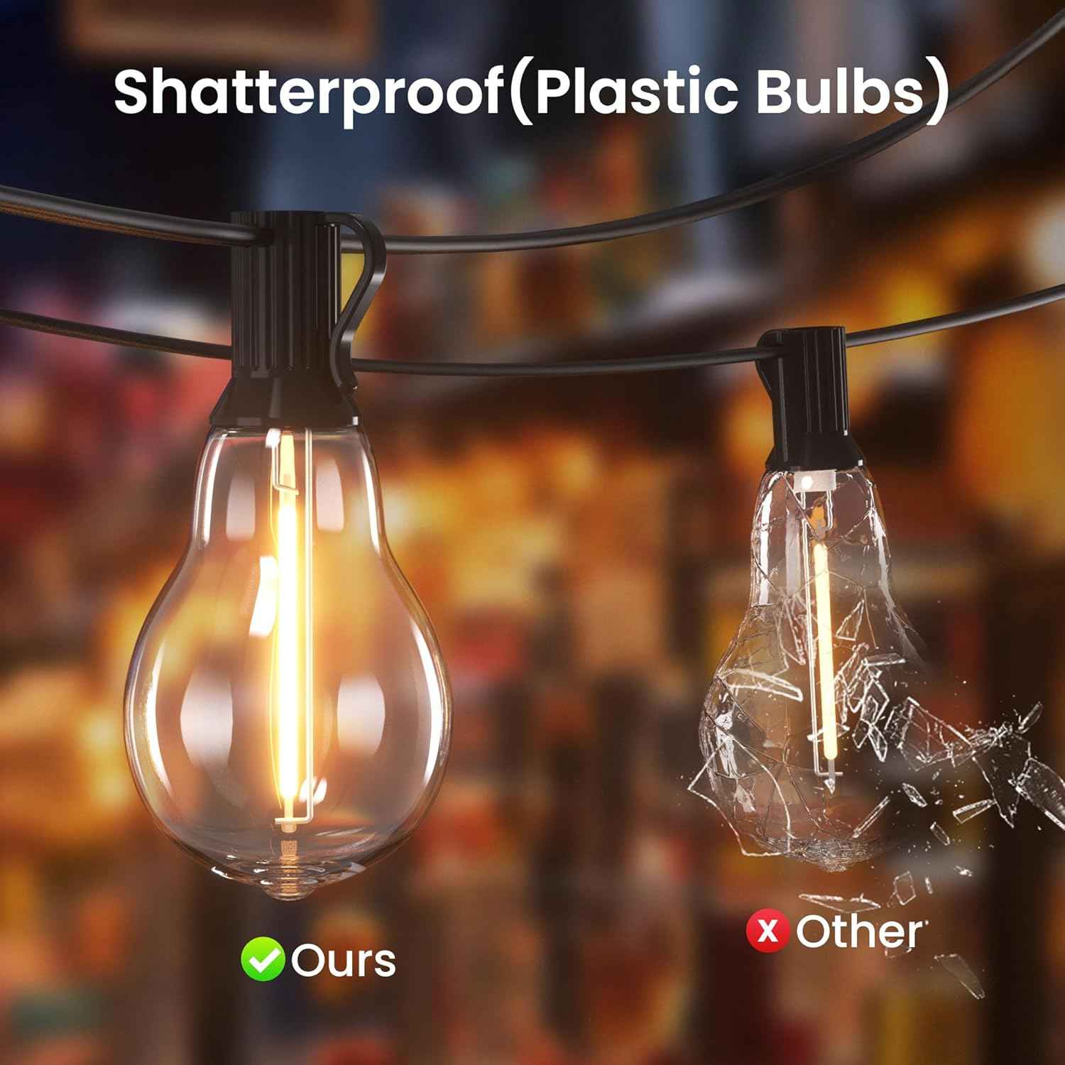 200FT Waterproof LED Outdoor String Lights with 100 Shatterproof Edison Bulbs - Dimmable Patio Decor for Backyard & Garden