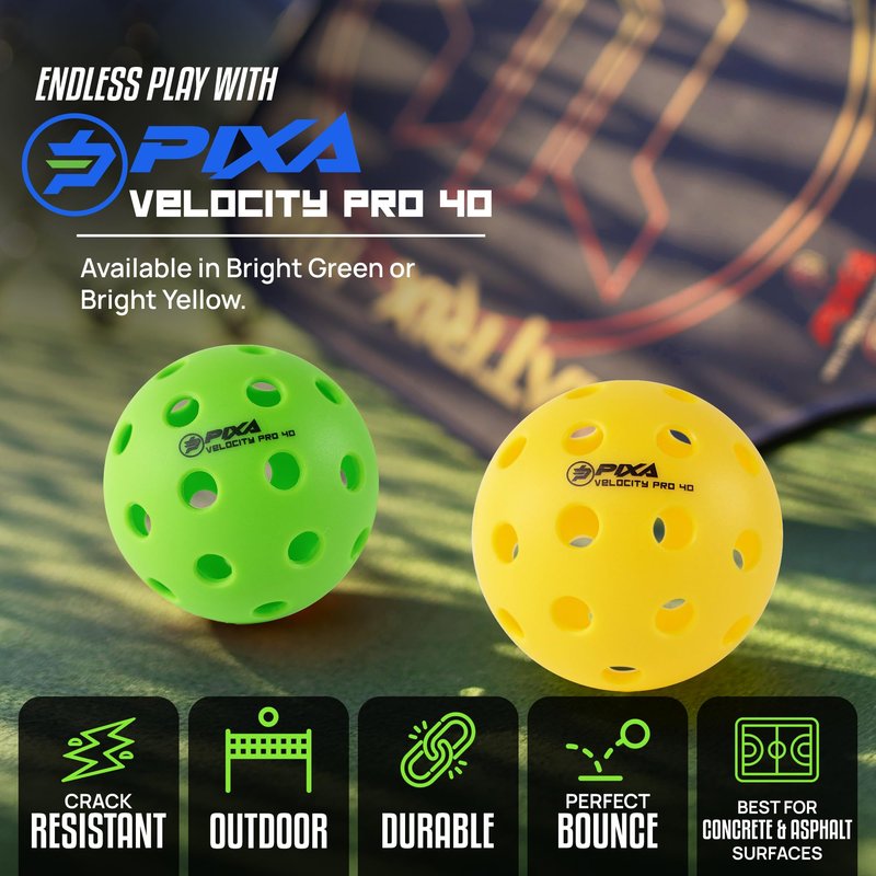 Outdoor Pickleballs – Bright Green High Visibility – 40 Hole Durable Balls – USAPA USA Pickleball Approved – 12 Pack – PIXA Velocity Pro 40