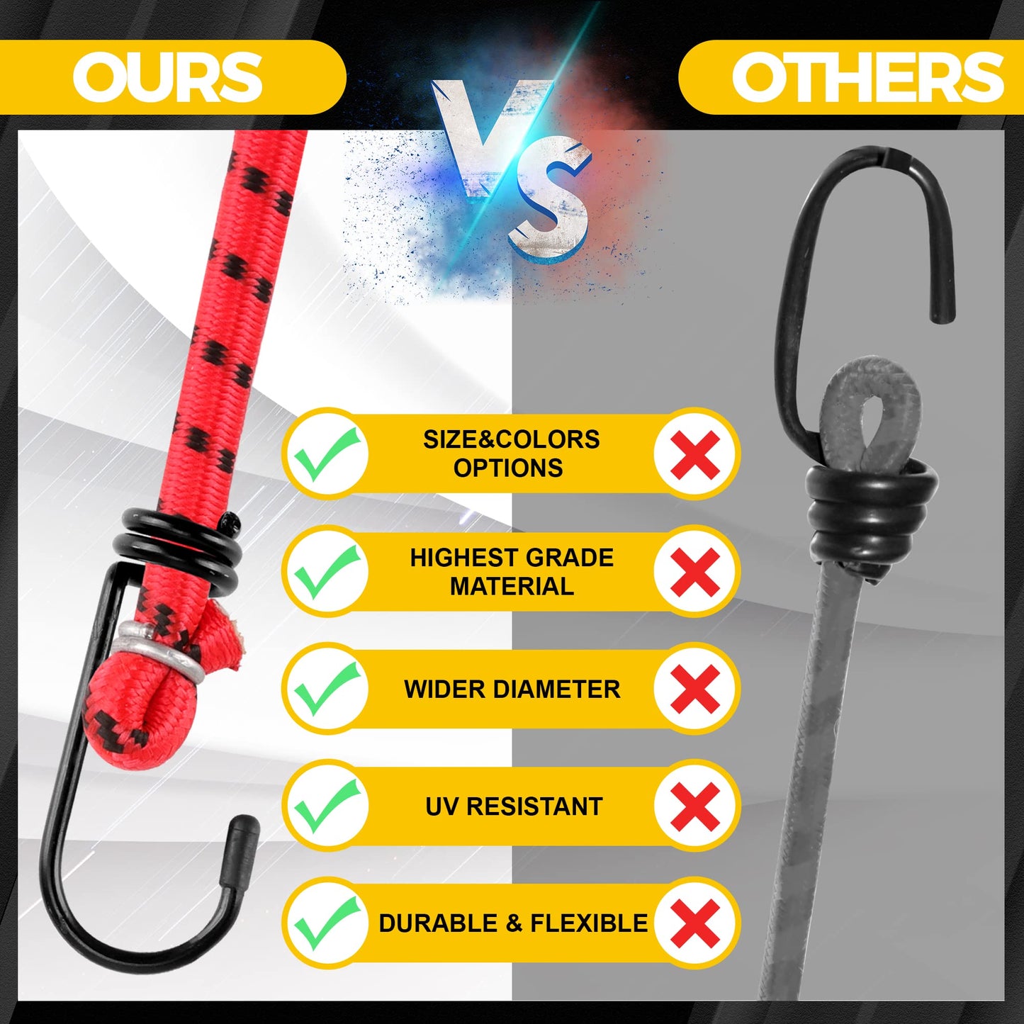 Veppak-Bungee Cords with Hooks, 6 Pack Elastic Bungee Straps Includes 24", 16",Heavy Duty Outdoor Bungie Straps to Packing for Camping, Tent, Storing Packages, Fastening Items (6)