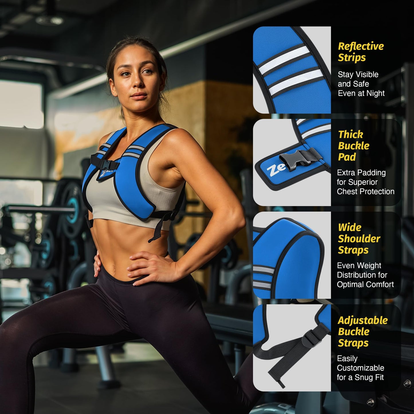 ZELUS Weighted Vest, Washable Z-Fit Soft Iron Weighted Vest for Women and Men, 5/10/15 lb Weight Vest with Reflective Strips & Adjustable Straps, Ultra Thin Weight Vest for Gym Strength Training (10lb) Light Blue