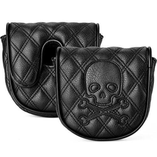 Kimpengofu Skull and Crossbones Golf Club Skeleton Mallet Putter Cover Fits for DF3 Putters Center Shaft Magnetic Closure Synthetic PU Leather Headcover (Black)