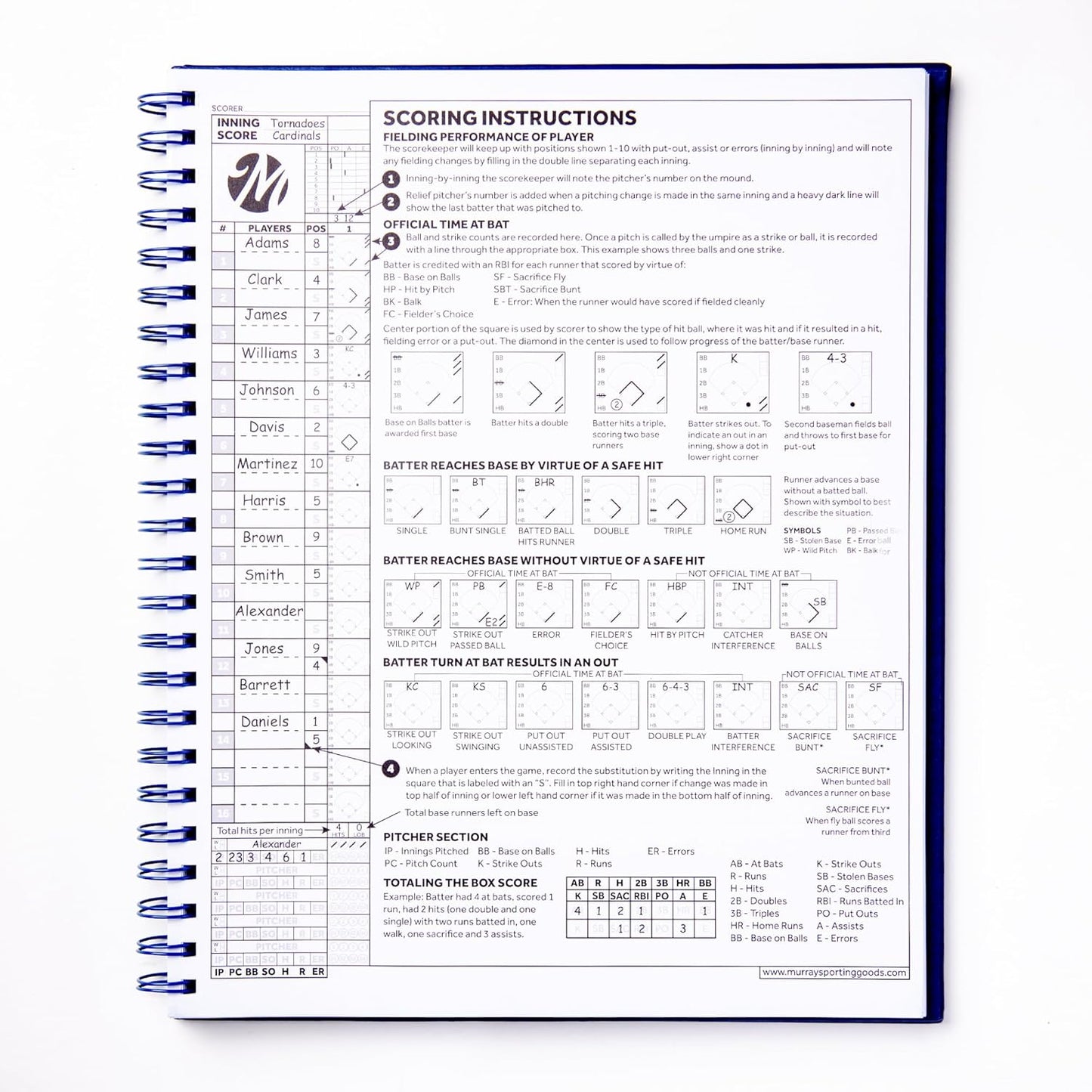 Murray Sporting Goods Premium Baseball Softball Scorebook - Track 60 Games | Stats Keeper for All Ages