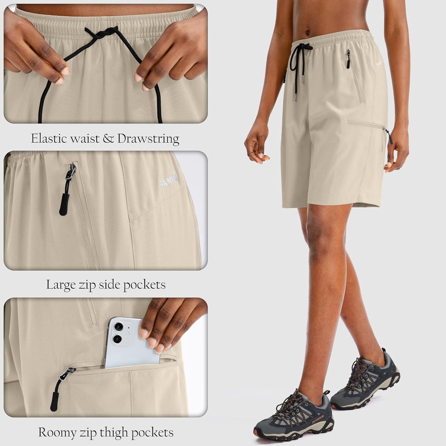 SANTINY Women's Hiking Cargo Shorts - Quick Dry, Lightweight Summer Design with Zipper Pockets | 5''/7''/9'' Sizes