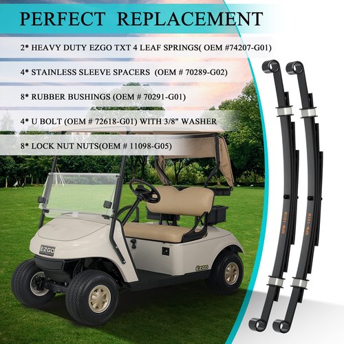 Golf Cart EZGO TXT 1995-2013 Rear Heavy Duty 4-Leaf Springs Kit with Bushings & Sleeves, Replacement Suspension Leaf Springs, OEM 1012303/74207-G02 / 72618-G01