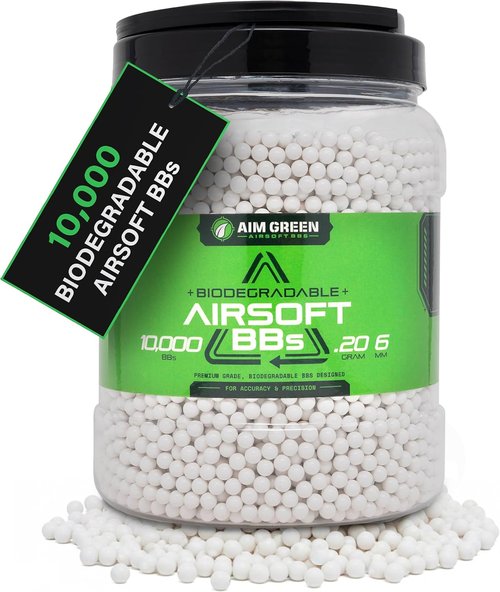 Aim Green Biodegradable Airsoft BBS - Premium 6mm 20g to 40g | Eco-Friendly 2,500 to 10,000 Count