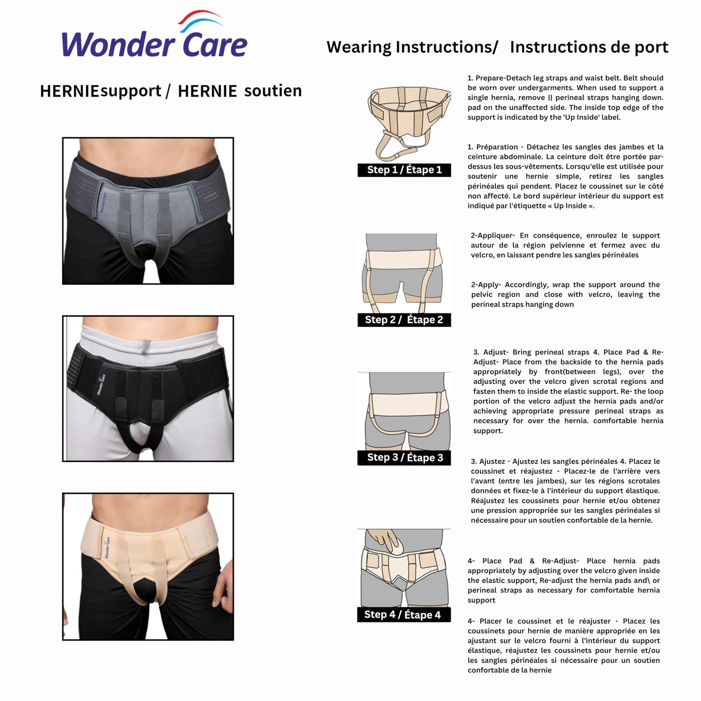 Wonder Care Grey Inguinal Hernia Support Truss brace for Single/Double Inguinal or Sports Hernia with Two Removable Compression Pads & Adjustable Groin Straps Surgery & injury Recovery belt