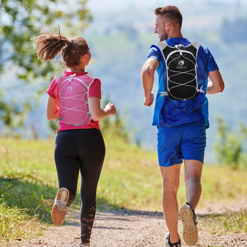 Outplea Lightweight Hydration Backpack with 2L Water Bladder, Small Water Backpacks Running Vest for Men Women, Hydropack Daypack for Hiking Cycling Running Marathon Trail Skiing, Pink