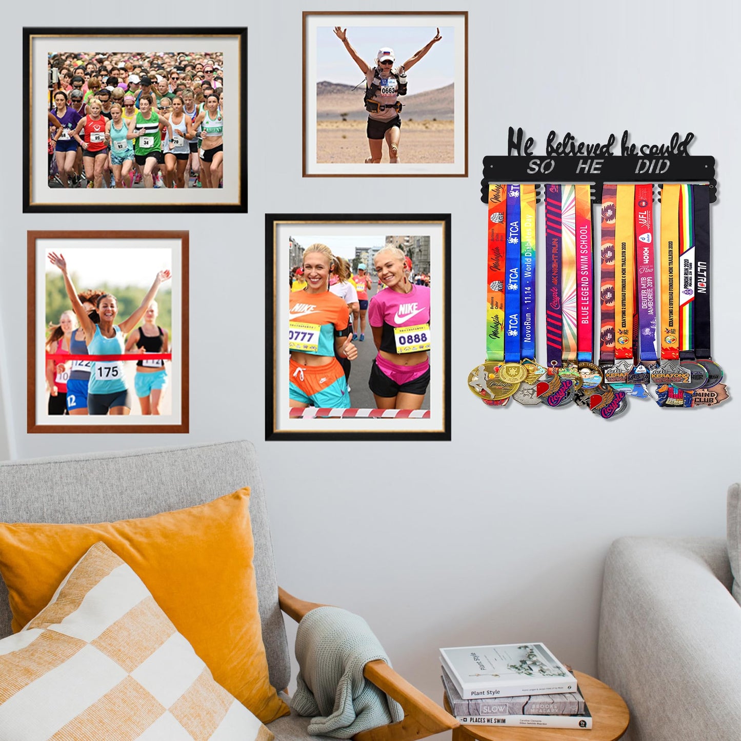 He Believed He Could So He Did Medal Hanger Display for Wall | Holds 60+ Medals | Sturdy Black Steel Sports Medal Holder Rack for Men & Boys | Inspirational Gift for Athletes