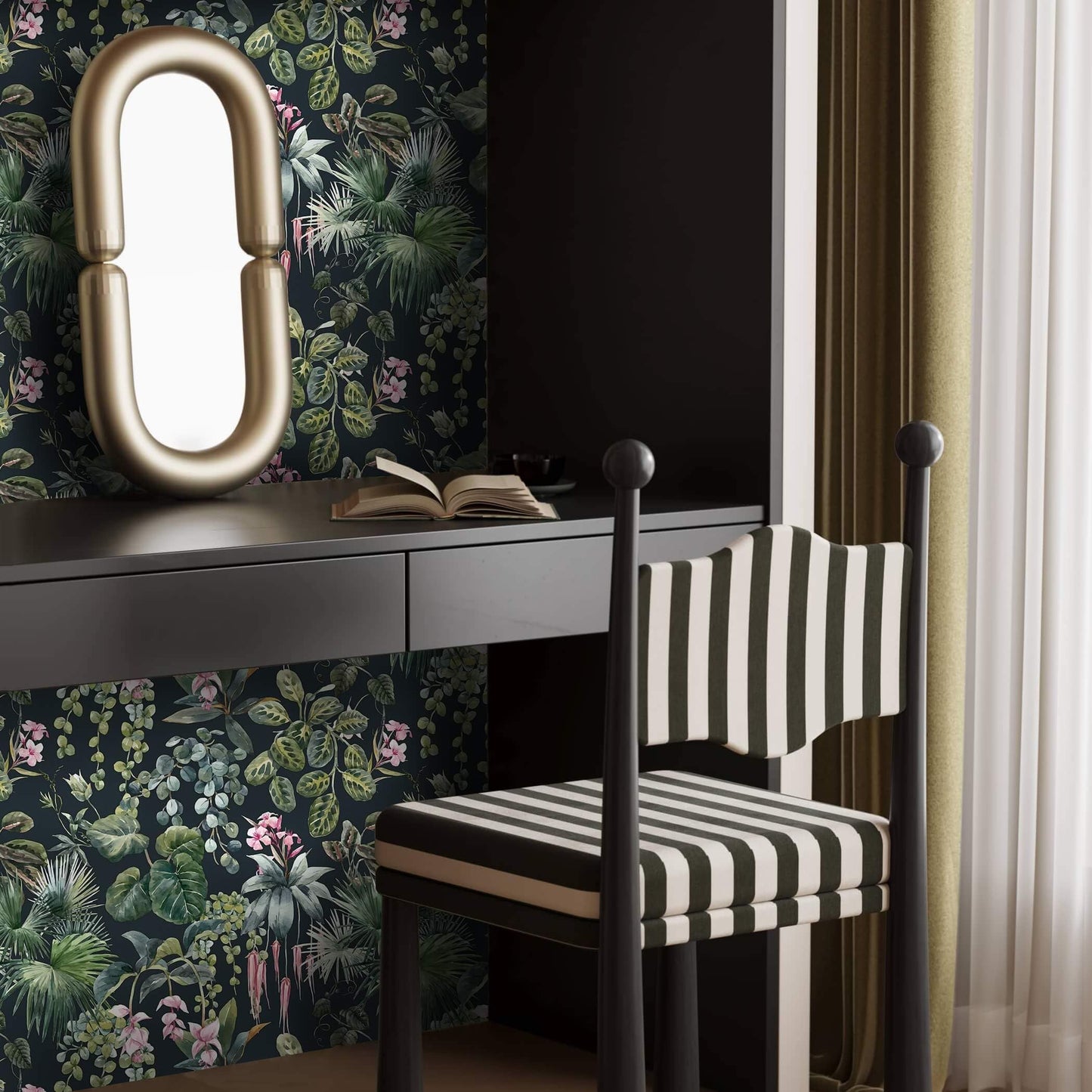 Ismoon Green Wallpaper Peel and Stick Vintage Floral Stick on Wall Paper 16.1x78.7in Moody Tropical Contact Paper Jungle Dark Botanical Leaf Removable Self Adhesive Wallpaper for Bedroom, Black/Green