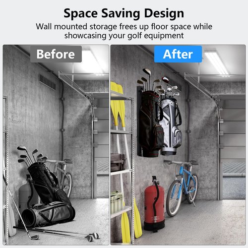 iovfit Wall Mount Golf Bag Storage Stand Organizer Rack for Garage,Golf Bag Storage,Tool-Free Length Adjustment,Golf Bag wall Storage,Golf Storage Organizer for Garage,Clubs, Home, Basement