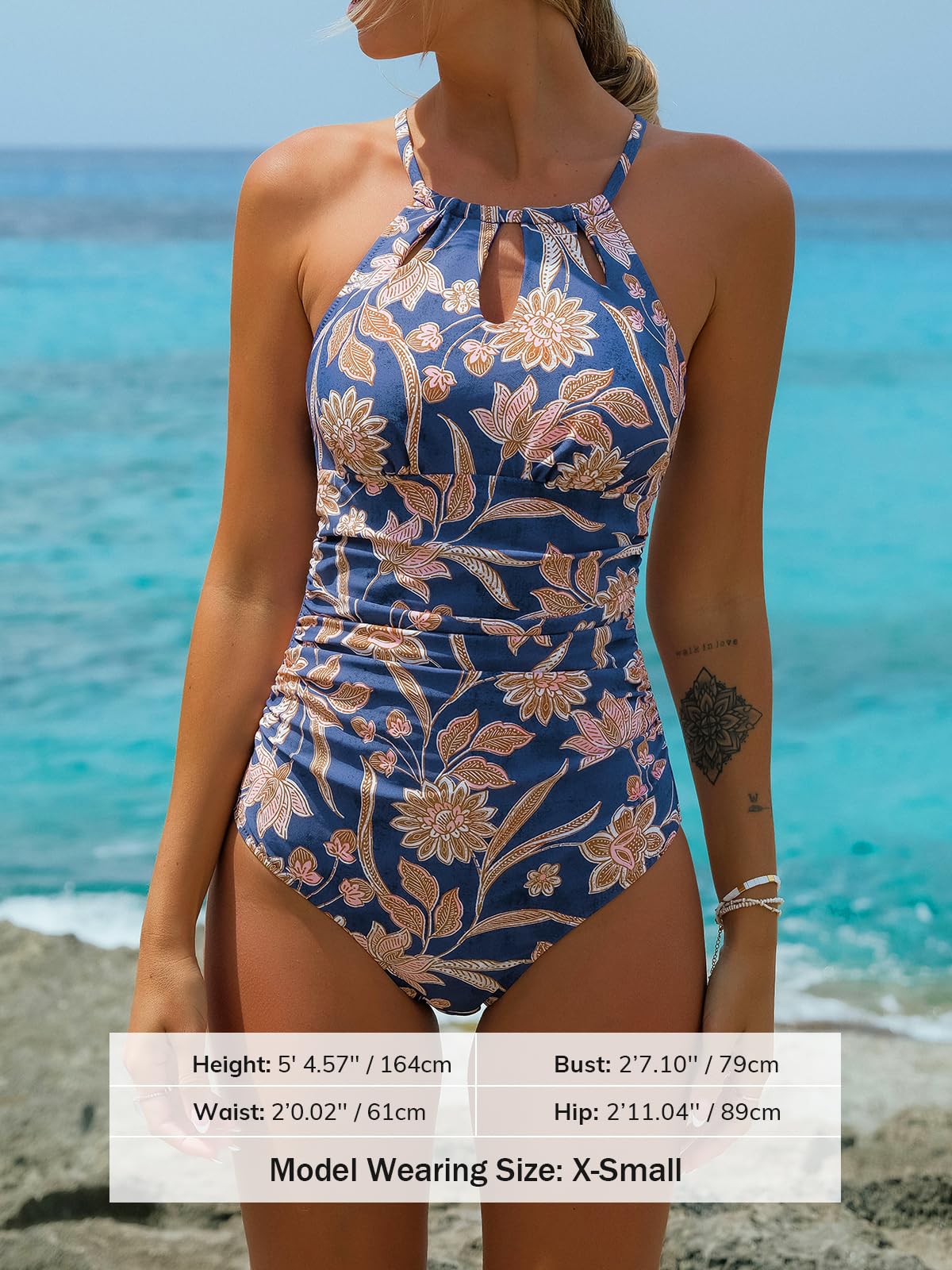 CUPSHE Women's One Piece Swimsuit High Neck Tummy Control Cutout Back M