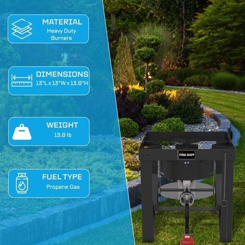 Fire Riot 50,000 BTU High-Pressure Propane Burner - Adjustable Single Burner Propane Stove with CSA Certified 10PSI Regulator for Outdoor Camping, Backyard Cookouts, Tailgating, Fishing, and Hunting