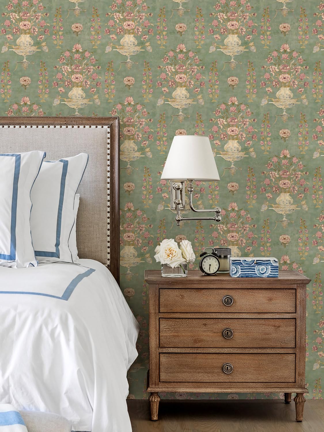 Orainege Floral Wallpaper Peel and Stick Wallpaper Modern Contact Paper 16.9in x 118.1in Self Adhesive Wall Paper for Bedroom Bathroom Shelf Liner Decor Removable