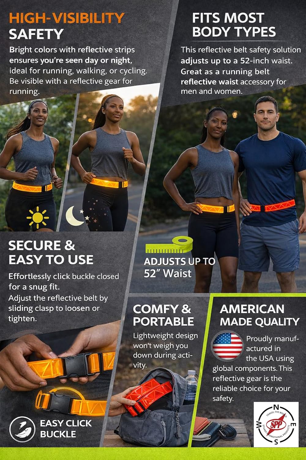 Skiennix Reflective Running Belt - High Visibility Safety Gear for Running, Walking & Cycling