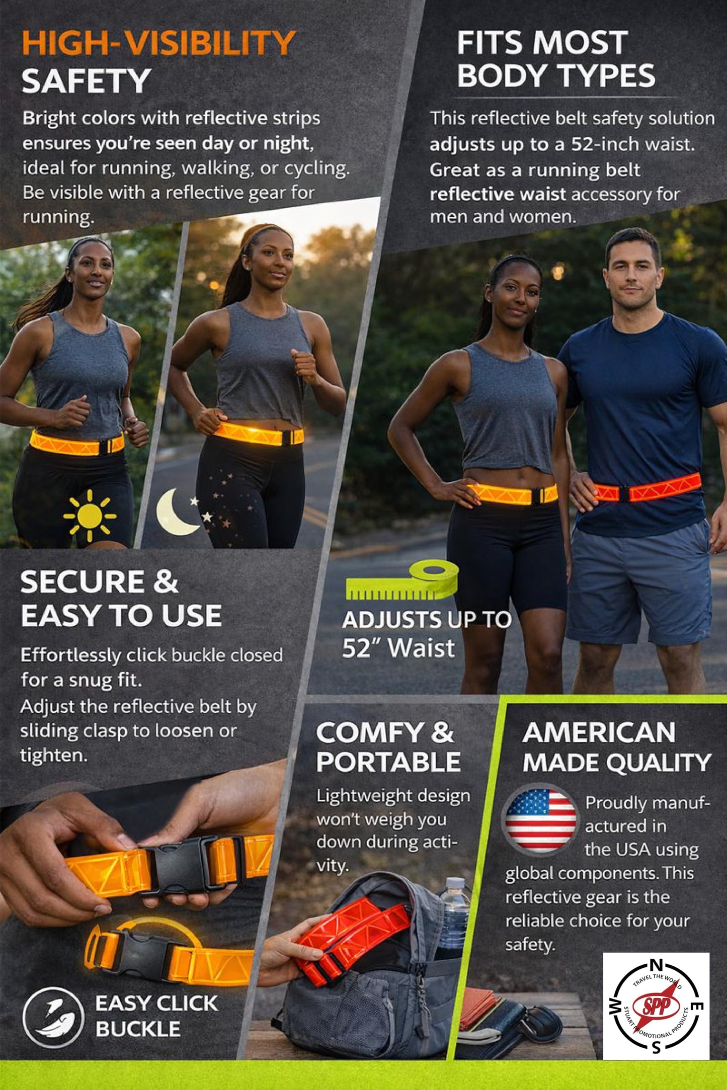 Stuart Promotional Products Red, Reflective, Safety, Belt. Perfect for Running, Walking, Cycling, PT, Military.