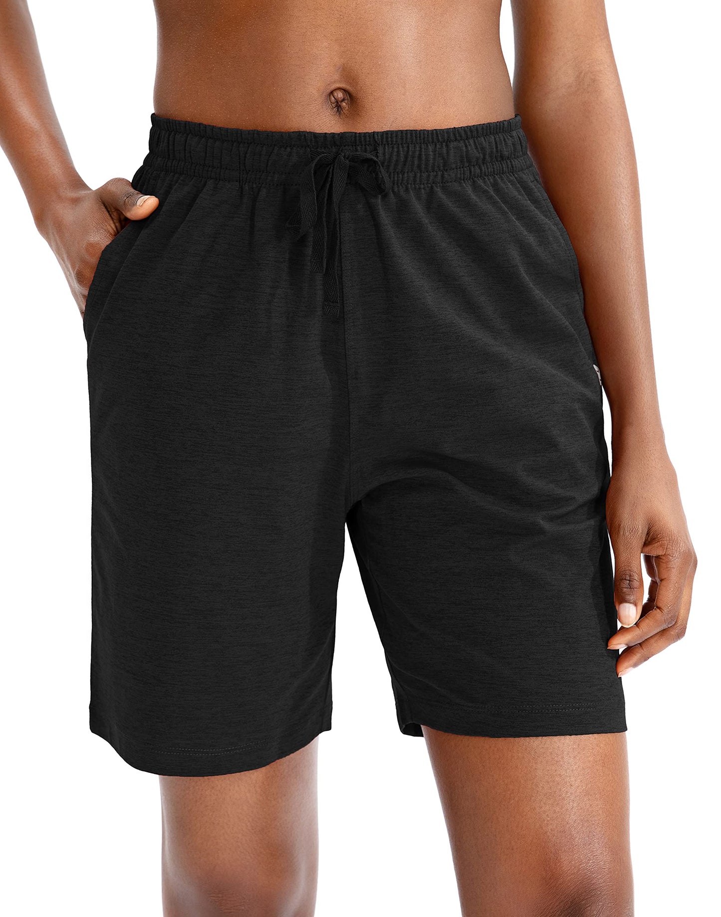G Gradual Women's 7" Shorts with Deep Pockets Elastic Waist Bermuda Jersey Long Shorts for Woman Lounge Walking (Black,7",M)