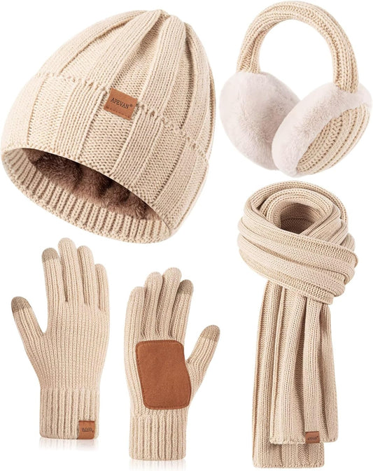 Regine Switzerland Winter Hat, Gloves, Scarf & Earmuffs Set - Fleece Lined, Touchscreen, 4-in-1 Gift