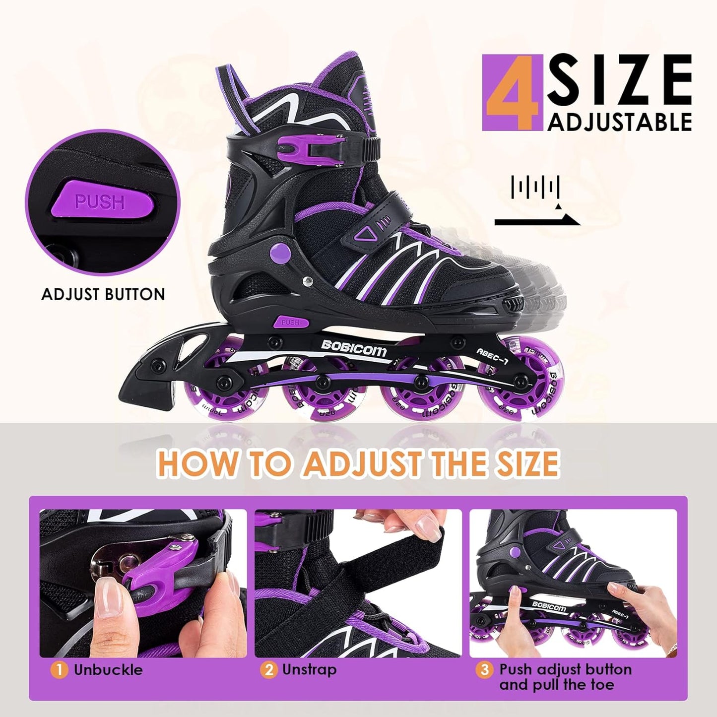 Skiennix Adjustable Inline Skates - Full Light Up Wheels for Kids & Adults | Illuminating Roller Skates