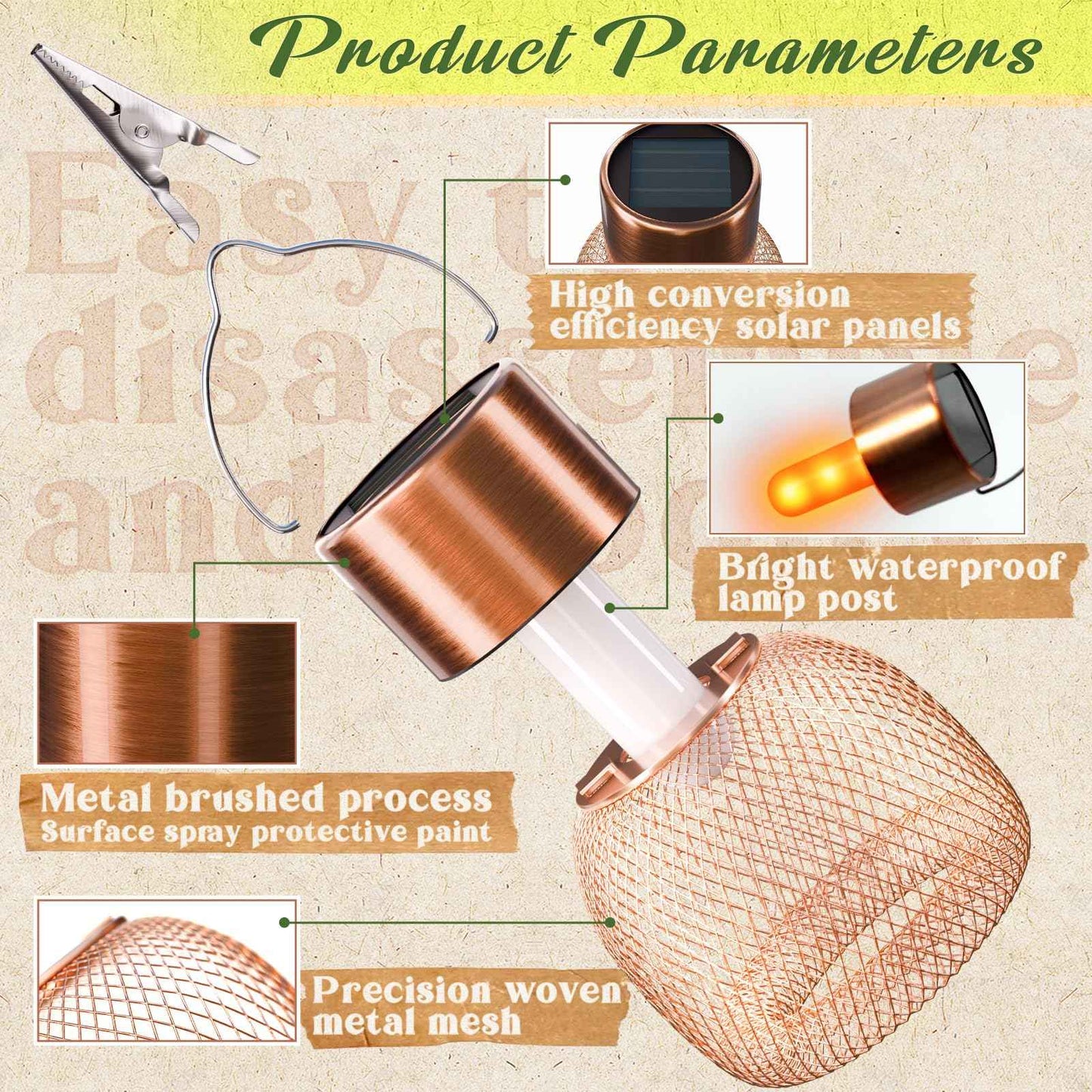 Anordsem Solar Hanging Lights Outdoor: 4 Metal Mesh Flame Lanterns with Clip - Waterproof LED Warm Lighting for Tree Yard Garden Xmas DIY Decor - Christmas Gifts for Homeowners Camper