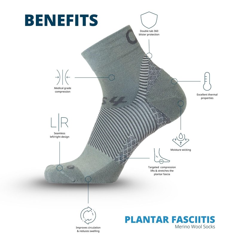 OS1st FS4 Plantar Fasciitis Socks Merino Wool Crew treats and prevents plantar fasciitis, heel and arch pain reduces swelling (US, Alpha, Medium, Regular, Regular, Black Qtr Crew)