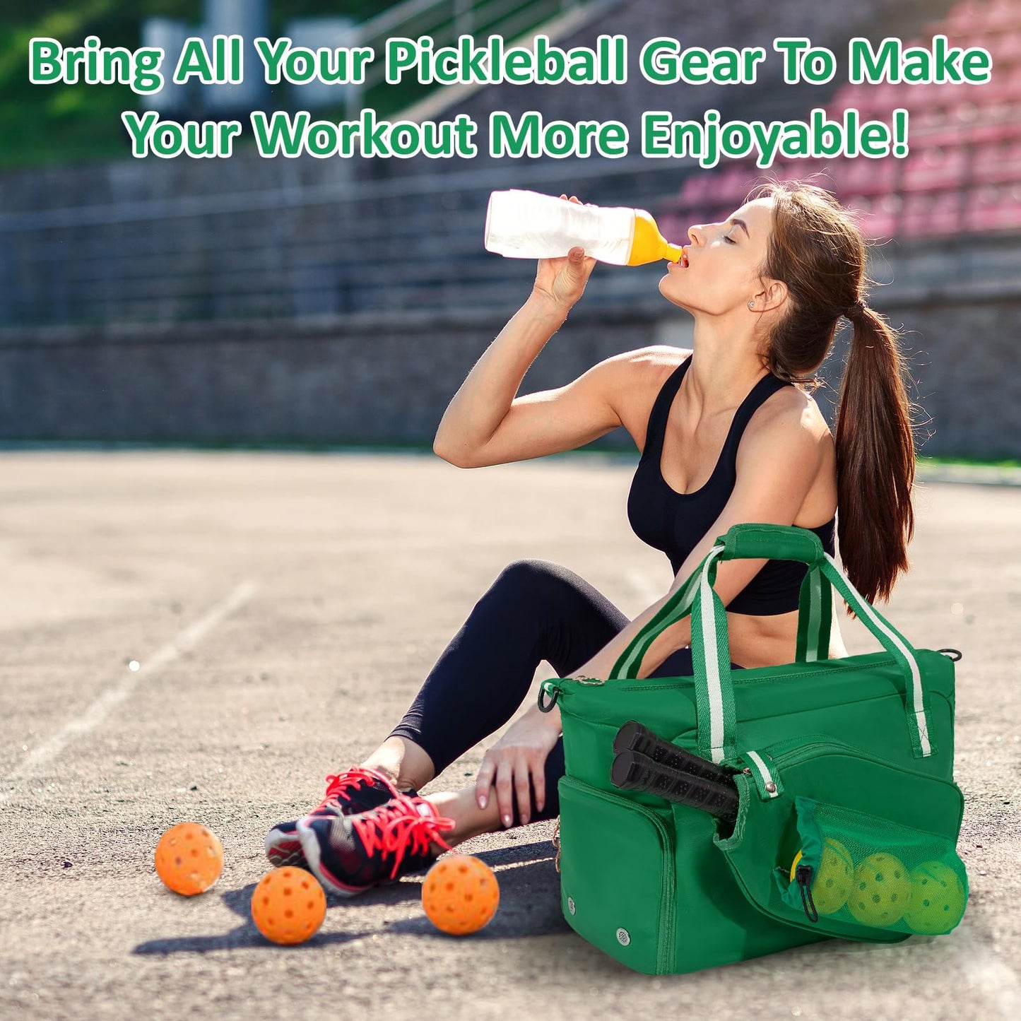 ROYAL MOUNTAIN Pickleball Bag For Women Men, Pickleball Tote Bag With Shoe Compartment, Pickle Ball Bags with Paddle-Pocket,Ball Mesh Pocket and Adjustable Shoulder Strap(Green)