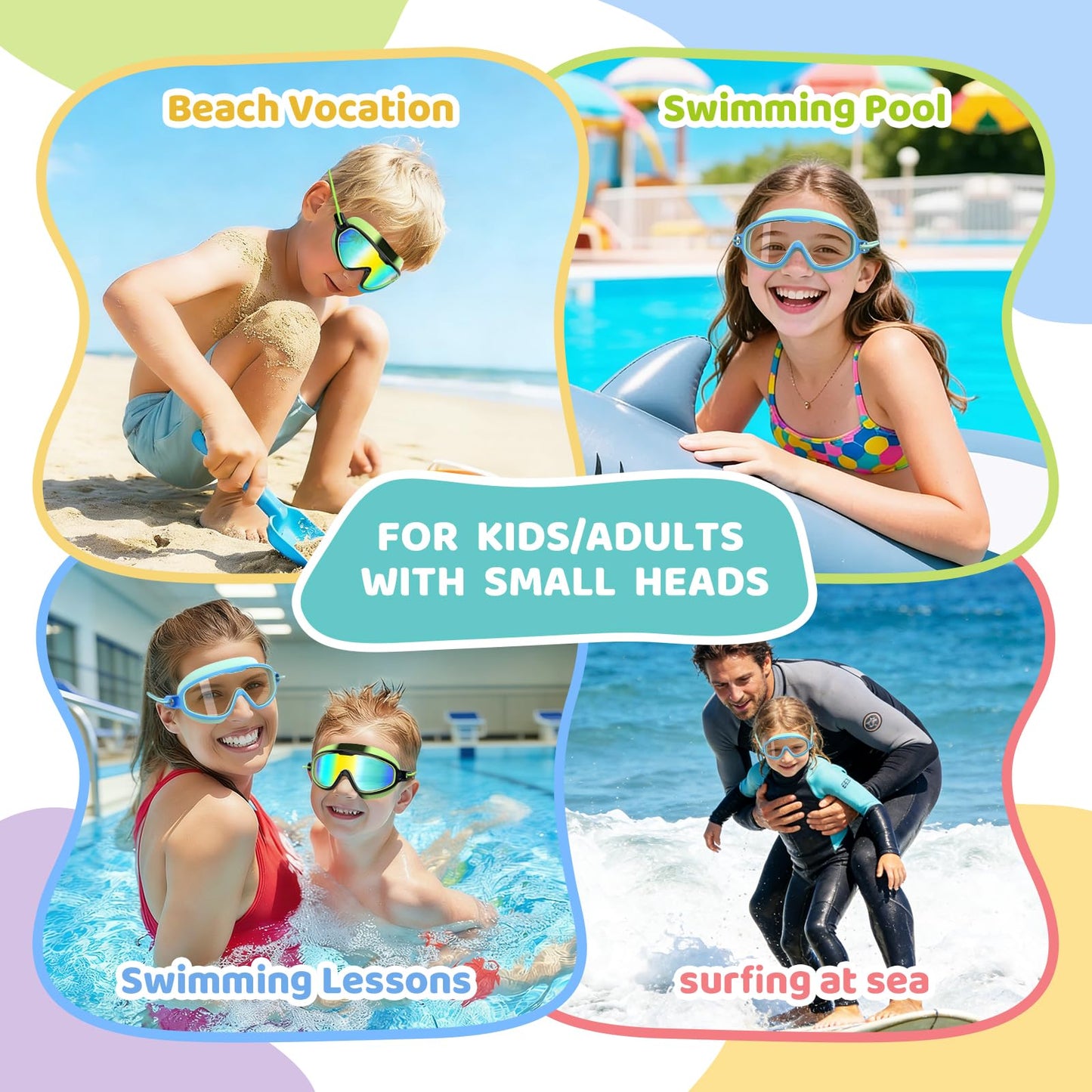 Aegend Kids Swim Goggles with Bungee Strap No Leaking Anti Fog Toddler Swimming Goggles with Quick Adjust Ages 6-14 (Aqua & Blue, Small)