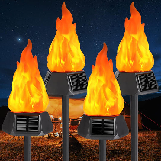 Solar Torch Lights Outdoor - 4 Pack Waterproof LED Flickering Flame for Halloween, Garden & Yard Decor