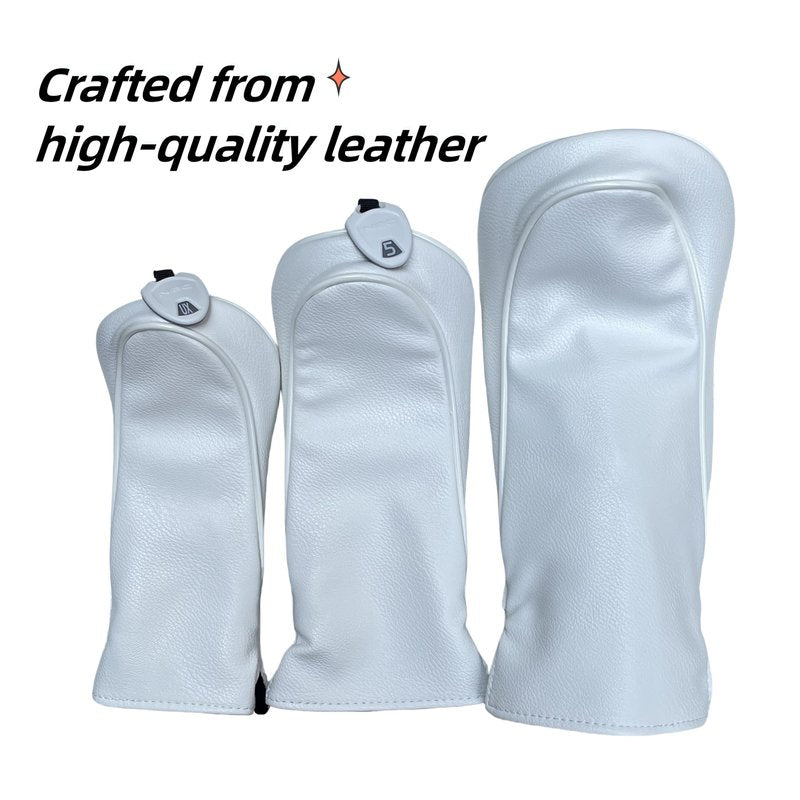 3pcs Driver Headcover Fairway Wood Head Covers Hybrid Headcover,PU Leather Golf Headcovers for Driver, 3 5 Wood,Hybrid, Golf Club Covers for Men,Headcovers Set fits for All Brand (White 1 3 H)