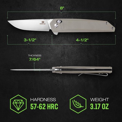 MOSSY OAK Folding Pocket Knife, 3.5-Inch D2 Steel Drop Point Blade, G10 Handle, Small EDC Knife with Belt Clip for Camping, Hiking (Brown)