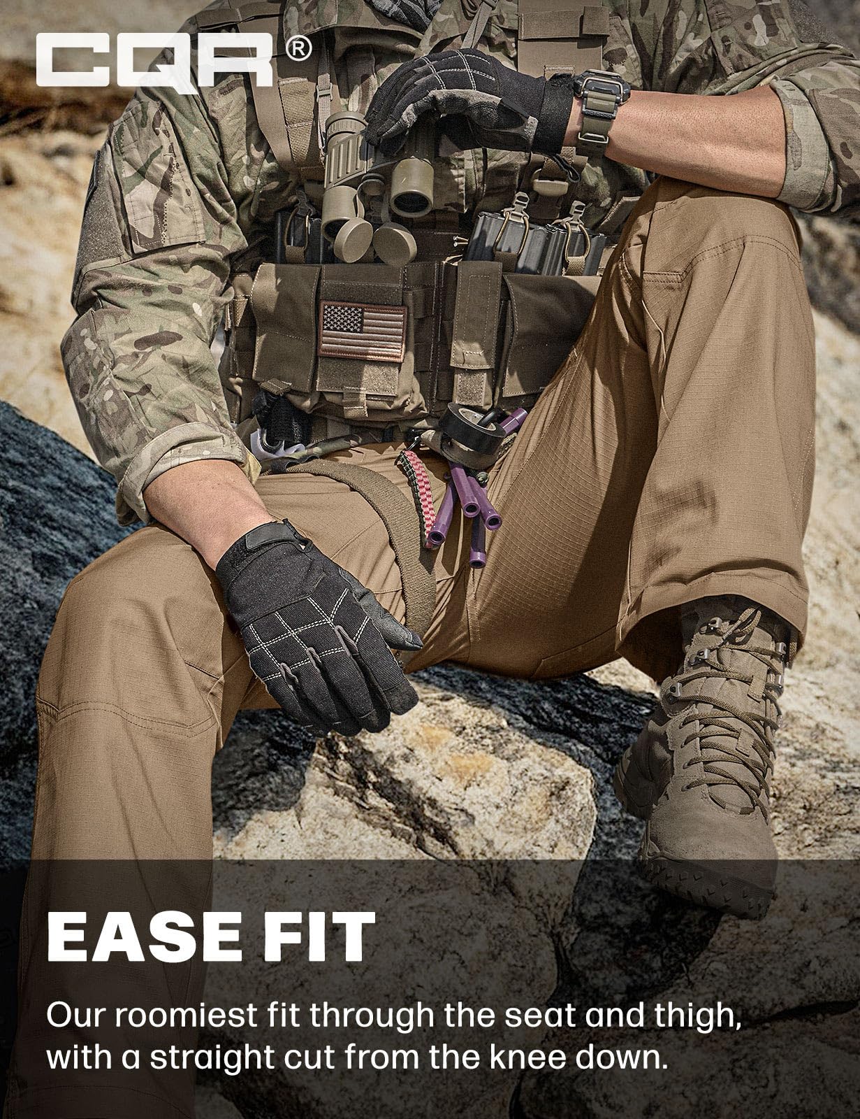 CQR Men's Tactical Pants, Water Resistant Ripstop Cargo Pants, Lightweight EDC Work Hiking Pants, Outdoor Apparel, Raider Cougar, 42W x 32L