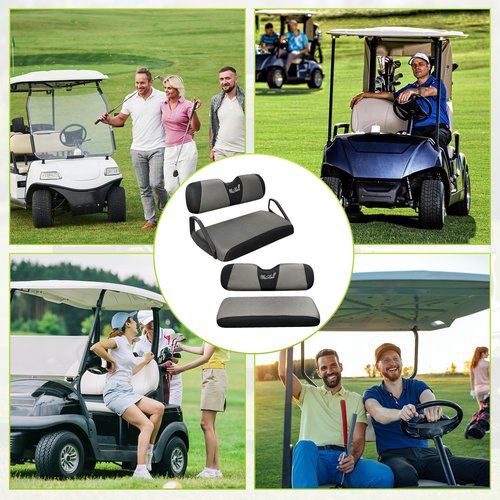 WEIMELL Golf Cart Seat Covers Front and Rear Set for EZGO TXT EZGO RXV Club Car DS After 2000 Front Seat Cover & Aftermarket Regular Back Seat Cushion Covers Black&Gray