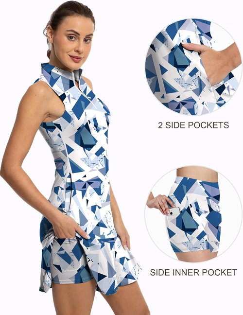 GGOV Tennis Dress - Women's Athletic Golf Dress with Sleeves, Inner Pocket & Zip-Up Collar | Stylish & Functional