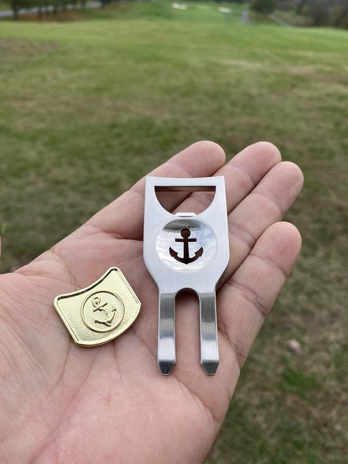 Parsaver Players Golf Divot Repair Tool - 6 in 1 Multi Purpose Tool - Divot Tool and Ball Marker Anchor Golf Ball Stencil Navy