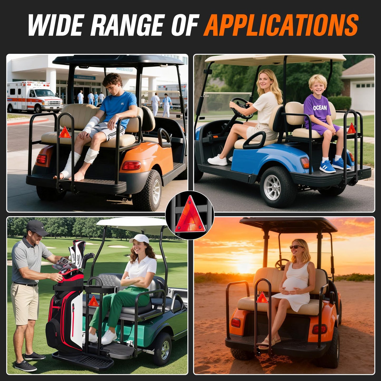 GODCTSUP Golf Cart Rear Seat Grab Bar, Fits Club Car EZGO Yamaha(2+2) /(4+2) Passenger Golf Cart with Metal Footplates, Universal Golf Cart Safety Grab Bar, Detachable & Easy to Install