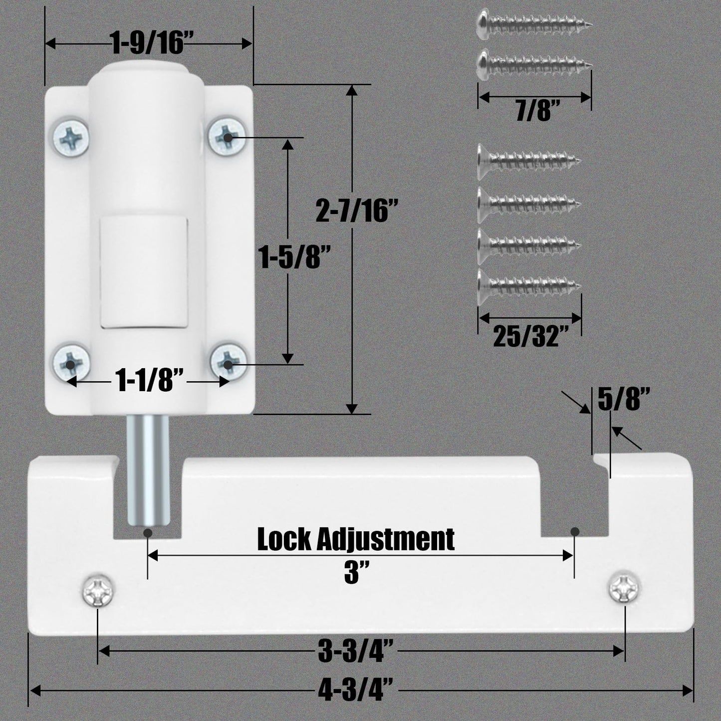 TPard Patio Sliding Glass Door Security Lock/Bolt, Rail-Childproof Safety Window Locks for Any Slide Doors and Windows, Install on The Top Bottom Foot Kick Lock White 1PC