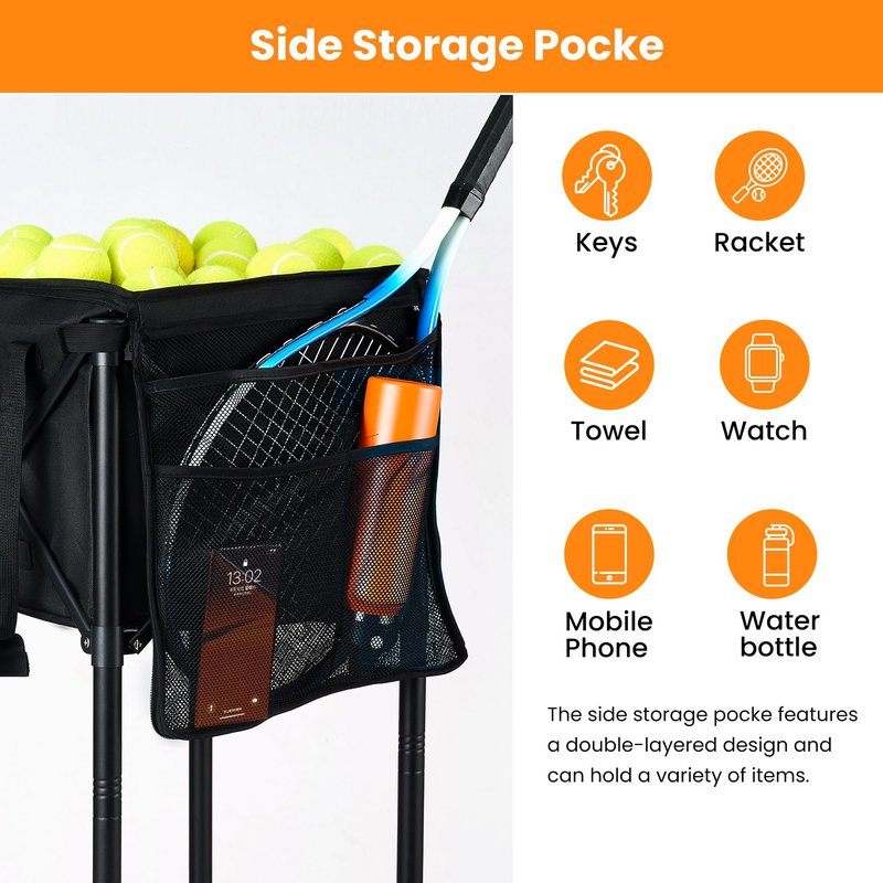 ShelfElites Tennis Ball Bag - Large Capacity 160 Ball Detachable Hopper Bag with Side Pockets, Waterproof Oxford for Court Training, Multi-Sport Use & Storage
