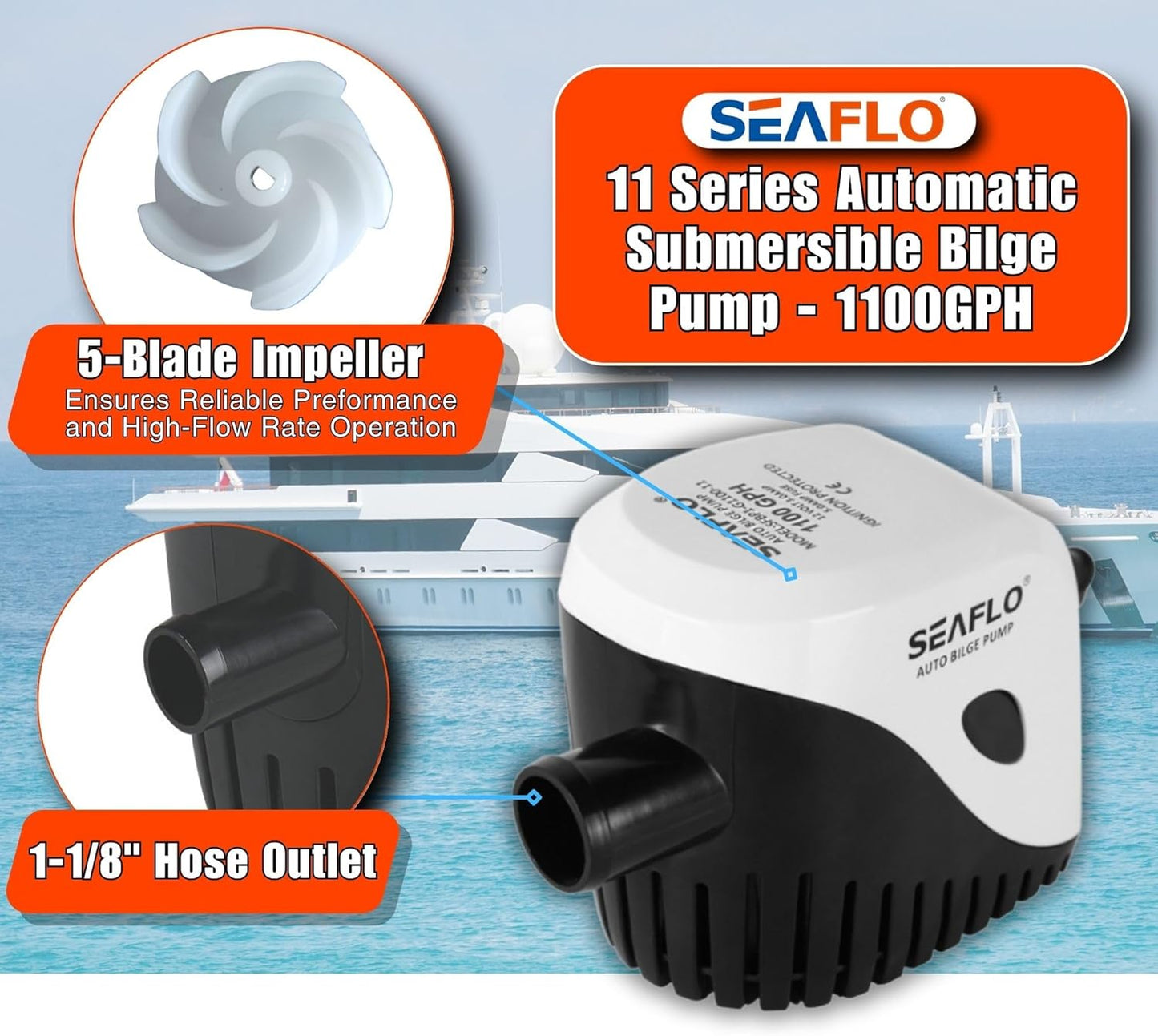 SEAFLO 1100GPH Submersible Bilge Water Pump - Automatic with Magnetic Float Switch | 4-Year Warranty