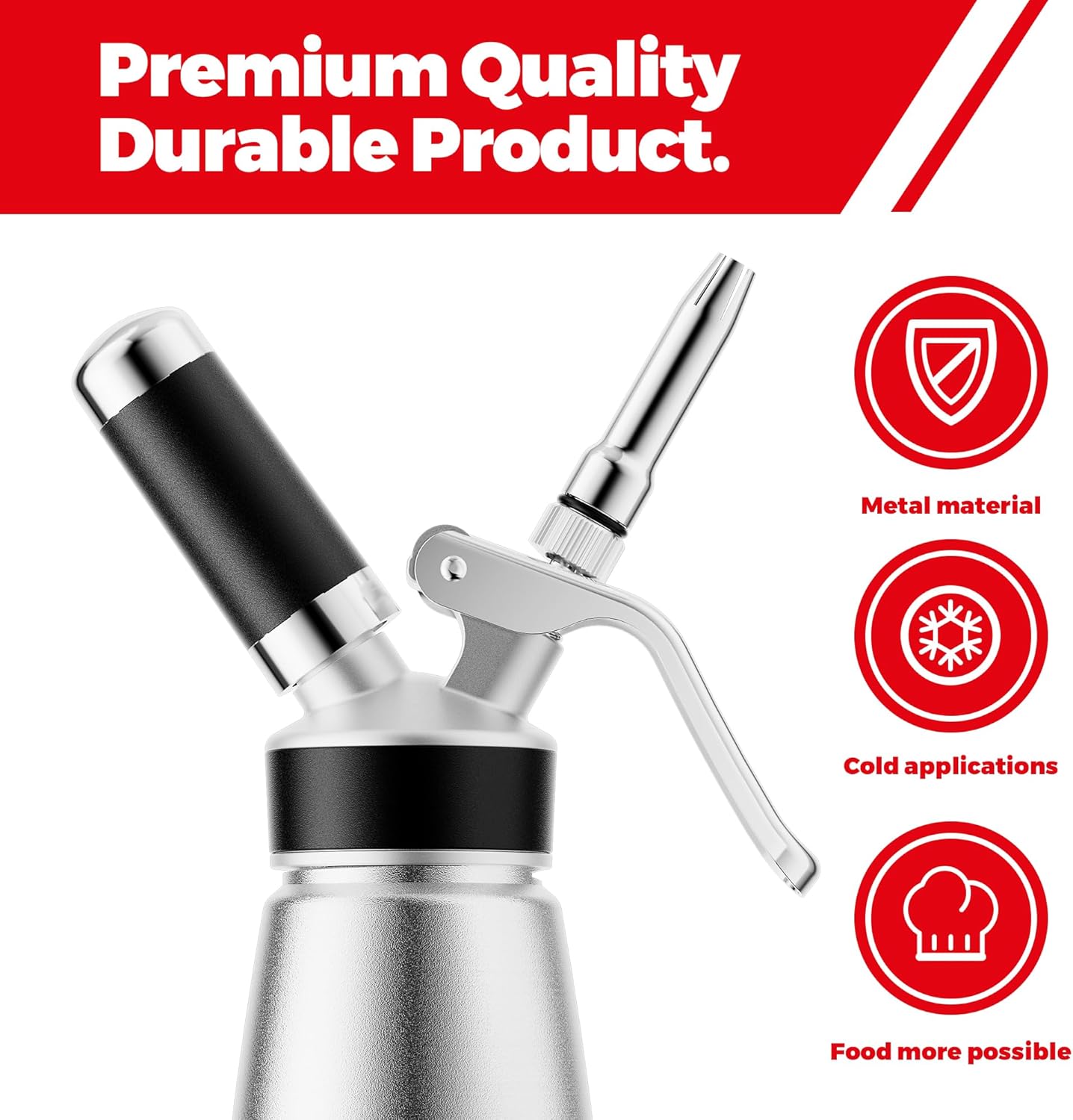 Skiennix Professional Aluminum Whipped Cream Dispenser - Leak-Free 500 mL Canister with 8 Nozzles & Brush